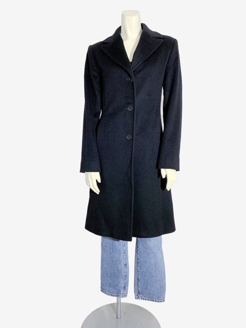 Vintage 1990s Minimalist Calvin Klein Black Merino Wool Coat / size 4 / Small
